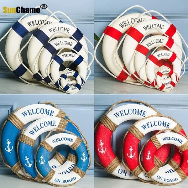 Welcome Wall ornament Life Buoy Foam Aboard Nautical Life Lifebuoy Ring Boat Wall Hanging Mediterranean Style Home Decor 260511