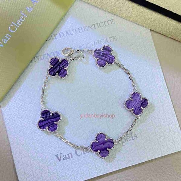 jewelery clover bracelet vanly cleeffly braclet jewelry Striped Violet Lucky Five-Flower Bracelet Fashionable Light Luxury Purple Charm