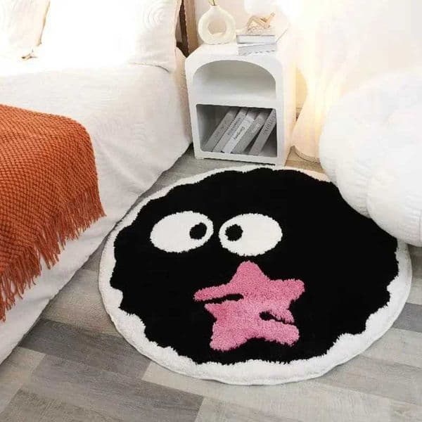 Cute Black Briquettes Carpet Soft Plush Shaggy Round Lounge Rug Anti-Slip Cartoon Style Cozy Living Room Home Decor Rugbriquette T260512