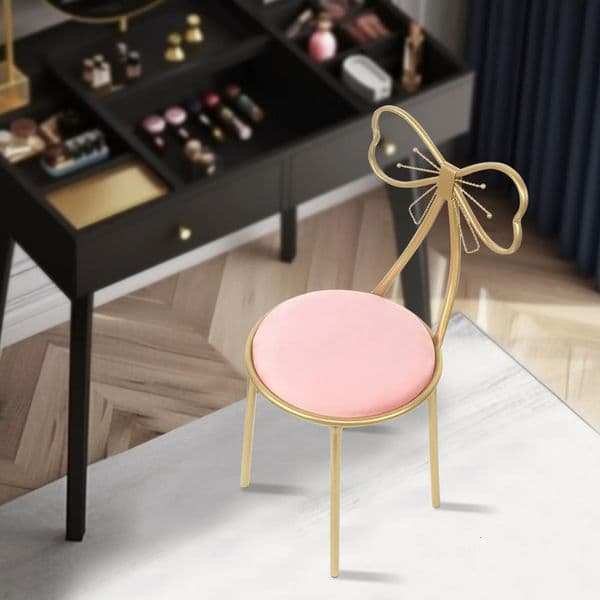 Luxury Designer Decor Light Pink Butterfly Red Vanity Chair Practical Furniture room Decoration For Home 5