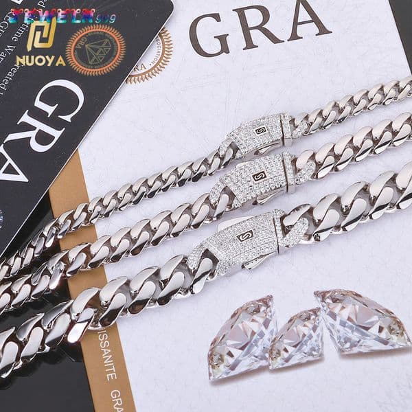 2026NUOYA High Quality 925 Sterling Silver Cuban Link Chain Iced Out Moissanite Diamond Clasp Smooth Chain Necklace Gift for Women