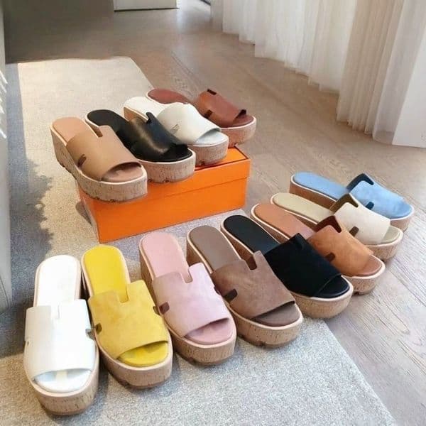HH Luxury Designer Shoes Women's Cork Platform Slide Sandals Open Toe Slip-On Wedge Slippers, Casual Summer Beach Shoes Height Increasing Shoe Wedge Heel Gift Size 35-42