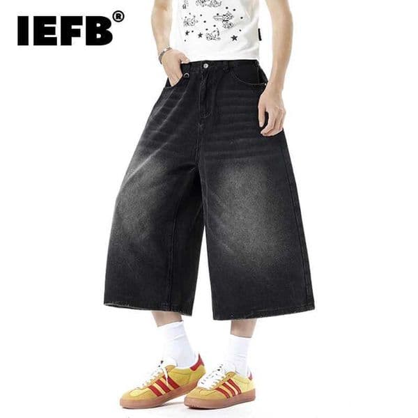 IEFB New Trendy Mens Jorts 2026 Summer Male Wide Leg Denim Shorts American Style Washed Vintage Loose Fit Male Clothing 9W3513 L260512