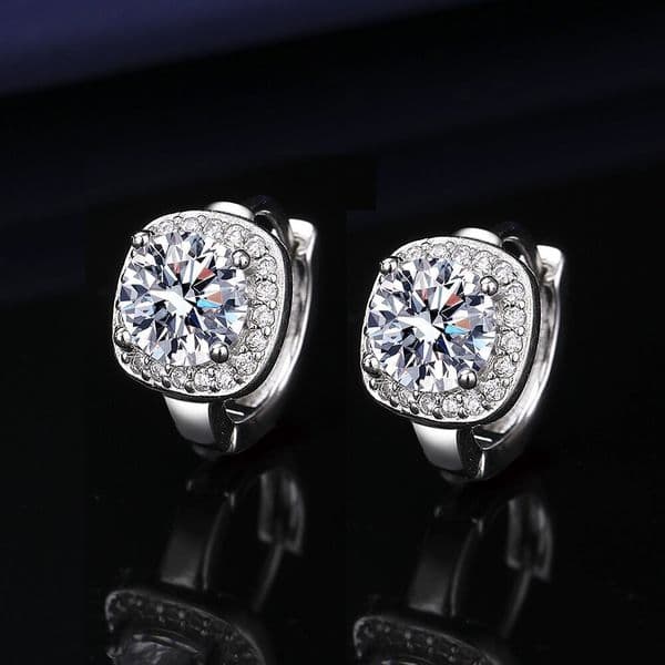 Earrings Live New Fashion Princess Square Bag One Carat Imitation Moissanite Silver Earrings European And American Simple Jewelry Ear Clips