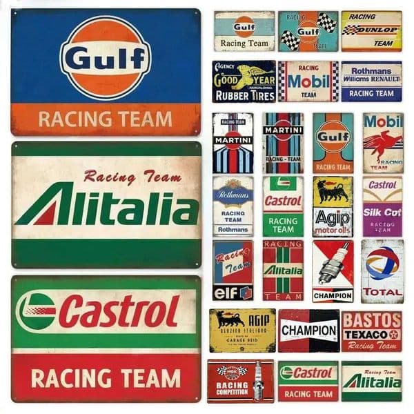 Vintage Lubiciant Gas Tin Sign Racing Team Wall Plate Signs Engine Oil Car Tinplate Billboard Shabby Rust Tin Plaques Decoration T260512