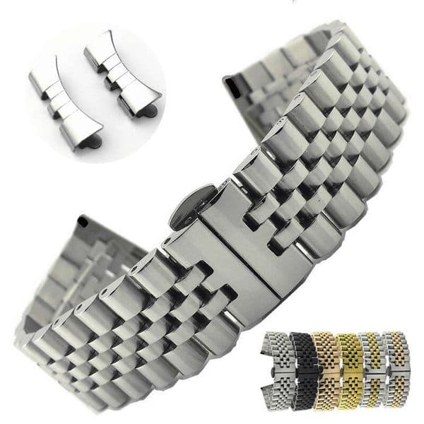 Stainless Five Bead Curved End Switch Raw Ear Solid Watch Chain Butterfly Buckle Steel Band Accessories Black Men
