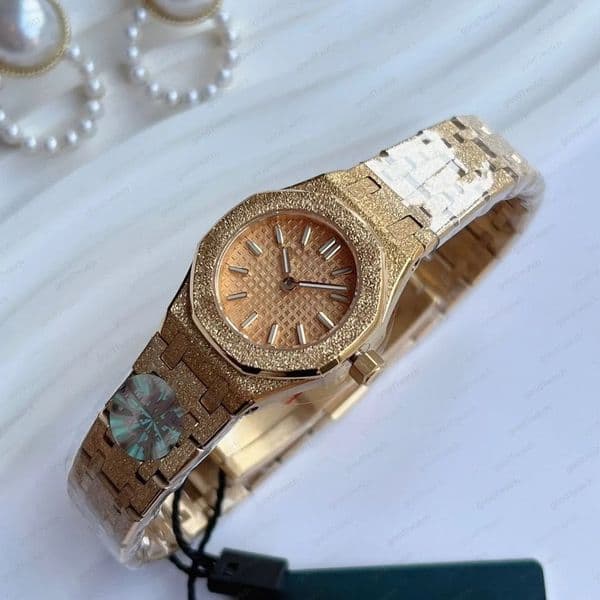 23mm Mini Women Luxury Watch Hexagonal Stainless Steel Case Checkered Dial Mechanical Movement Butterfly Clasp Versatile for All Occ
