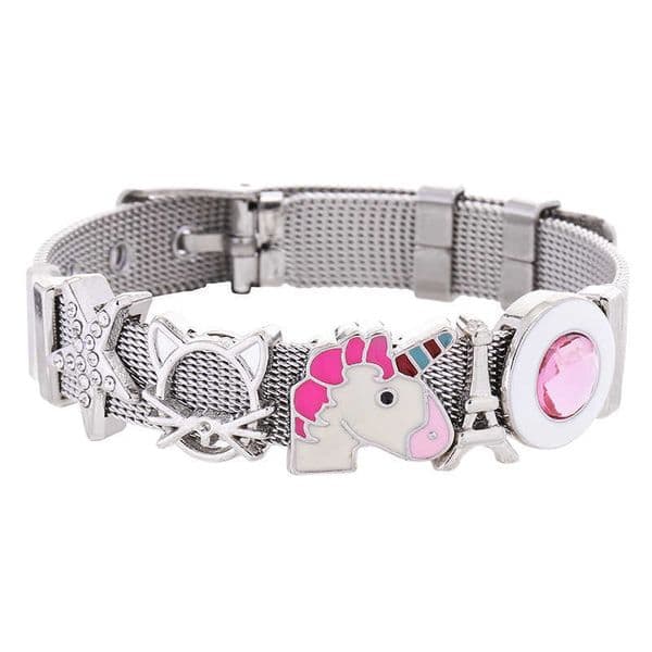 Stainless steel mesh bracelet with hollowed-out bee and coconut tree beads unisex accessory L260512HF