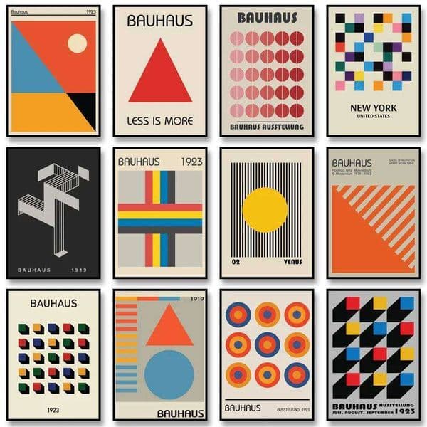 Vintage Abstract Canvas Paintings Bauhaus Geometric Design Poster Minimalist Print Wall Art Picture for Home Decoration 26W05012