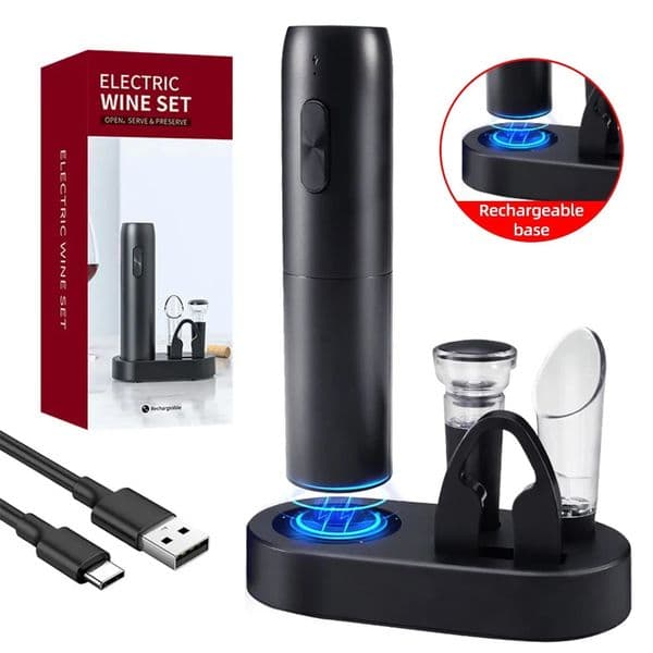 Electric Wine Bottle Opener Automatic Red Corkscrew Rechargeable with Charging Base Tools Kitchen Accessories 260508