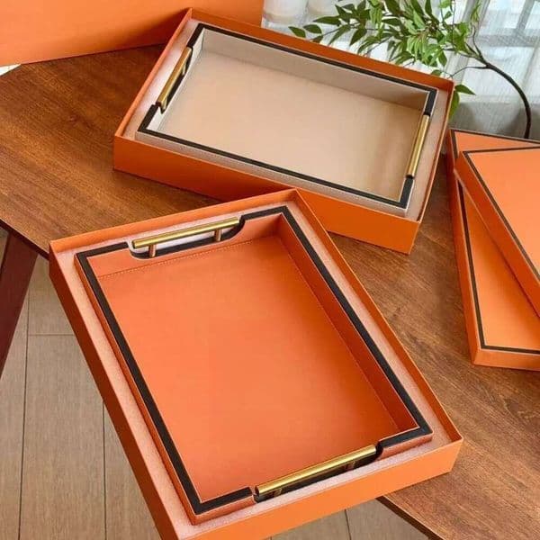 Leather Home Living Room Storage Rectangular Tray Desktop Jewelry Decor Collection