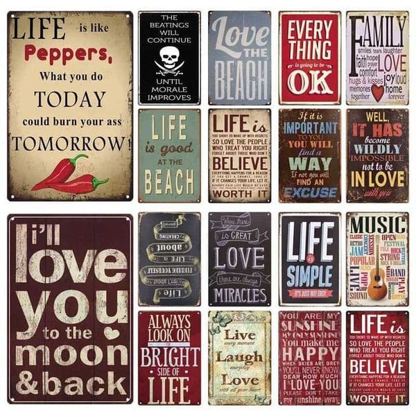 Inspirational Quote Vintage Metal Tin Sign Set Retro Life Love Family Beach Motivational Iron Painting Wall Art Decor for Home T260512