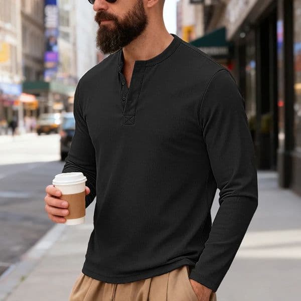 Mens Long Sleeve Henley Shirts Spring Autumn Daily Casual Solid Color Pullover Tops Fashion T Shirt 260511