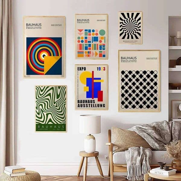 Mid Century Bauhaus Geometric Canvas Prints Poster Retro Abstract Wall Art Painting Pics for Modern Living Room Home Decoration 26W05012