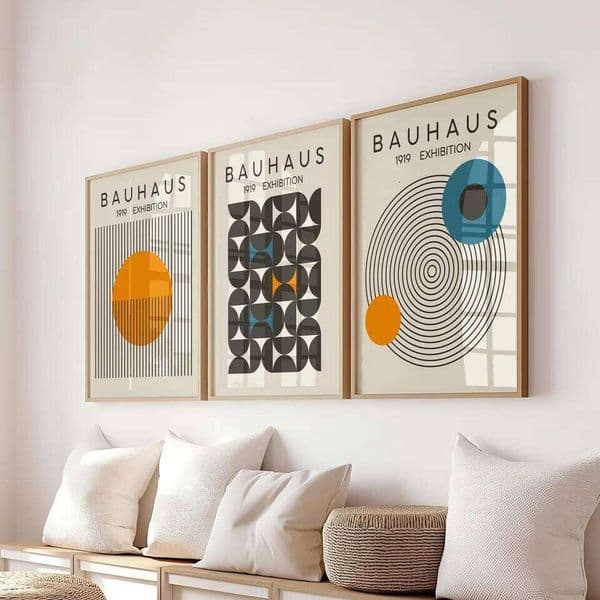 Blue & Yellow Wavy Line Abstract Canvas Mid Century Geometric Wall Art Poster for Modern Living Room Home Decor 26W05012