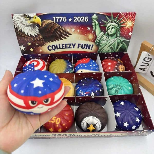 USA 250th Anniversary Liberty Dumplings Squishy Toy Set 1776-2026 Eagle Stars Stripes 12pc Stress Relief Gift Decompression ToyT260512