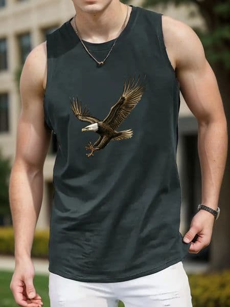 100 Mens summer fashionable casual sports loose pattern printed comfortable and breathable round neck sleeveless vest 260511