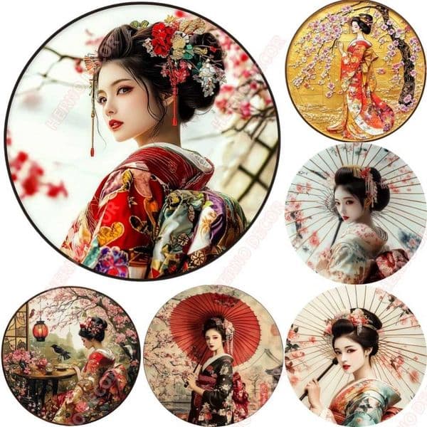2D Flat Design Round Aluminum Sign Japanese Kimono Woman Themed Decoration Office Room Home Door Decorations Wall Art Decor T260512