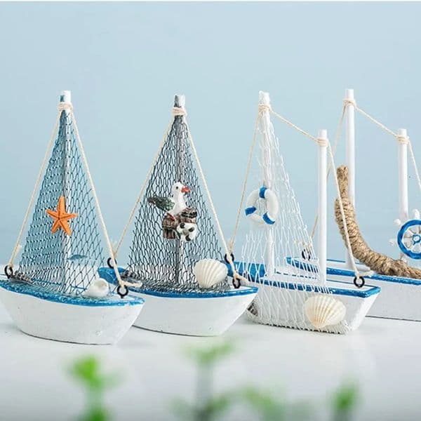 1pc Mini Mediterranean Style Marine Nautical Wooden Blue Sailing Boat Ship Wood Crafts Ornaments Party Room Home Decoration 260512