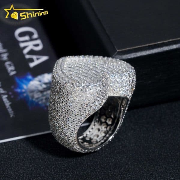 Fully Iced Out Pass Diamond Tester Top Quality Heart Style Moissanite Mens Hip Hop Rings