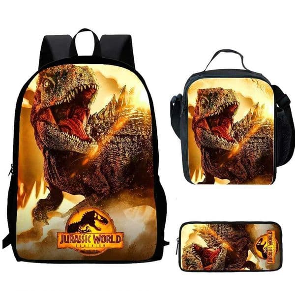 3PC-Set 3D New New J-Jurassic World Dinosaur School Students Schoolbag Boys Girls Anime Cartoon Mochila With Lunch bag L260512Q3HT