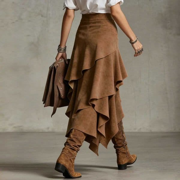 Horn Shaped Retro High Waisted Plaid Skirt Solid Color Strap Double Layered Dress Spring And Autumn WomenS Dress Z260512