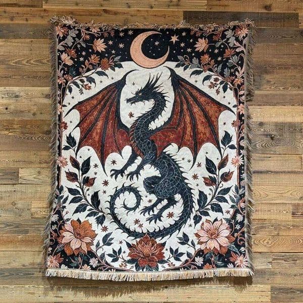 Retro Europe Style Black Dragon Red Floral Blanket Cartoon Decorative Tapestry 130x160cm Girl Boy Customized Gift dropshipping J260512