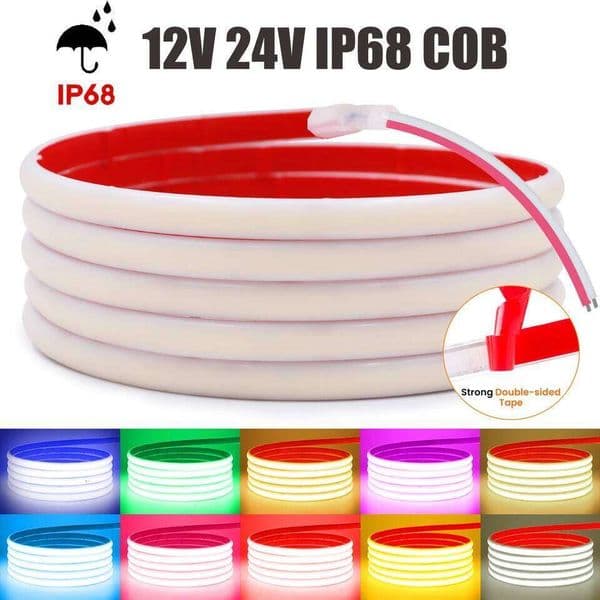 IP68 Waterproof COB Strip 12V 24V Flexible LED Neon Tape 320LEDs/m High Density Linear Light Outdoor Swimming Pool S260512