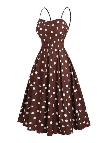 European and American fashion plus size ladies elegant Polka polka dot sling medium long dress 260506