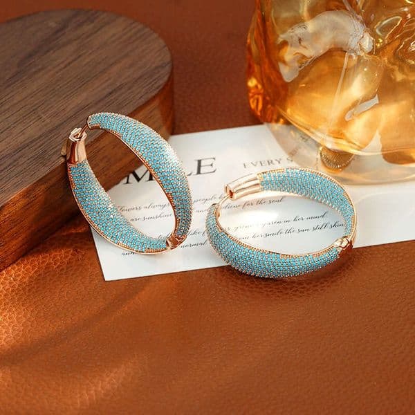 Elegant, Simple, High-End, Fully Inlaid With Turquoise, Exaggerated Vintage Earrings Ear Accessories