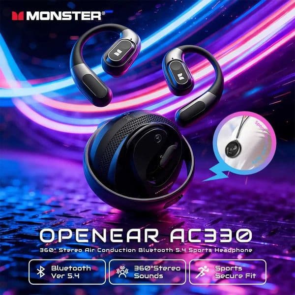 Monster Open Ear AC330 Bluetooth 54 Headphone Air Conduction Sports Earphone HiFi Stereo TWS Wireless Earbuds with Lanyard T260512