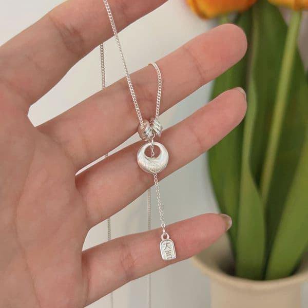 Chain For Man Chiheng S925 Sterling woman necklace Silver Peace Lock Women, Niche Light Luxury New Chinese Style Tassel Clavicle Chain Trendy Necklace Crystal