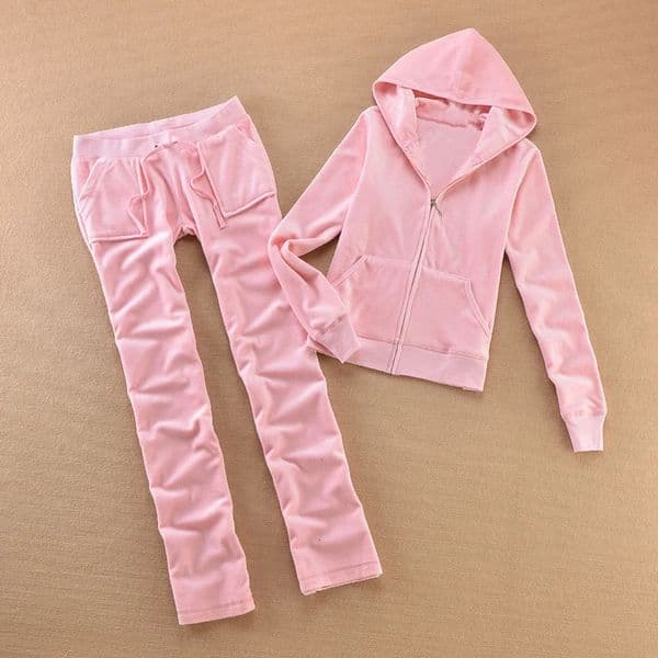 Solid Color Velvet Tracksuit Womens Zipper Top and Pants Suit TwoPiece Set 260509