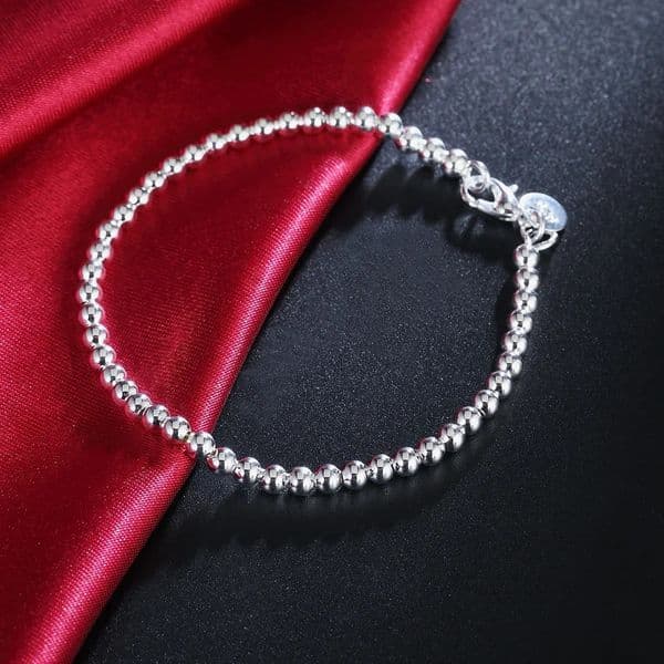 Christmas gifts charm 925 Sterling Bracelet 4MM beads chain for woman s jewelry fashion Wedding party 260512
