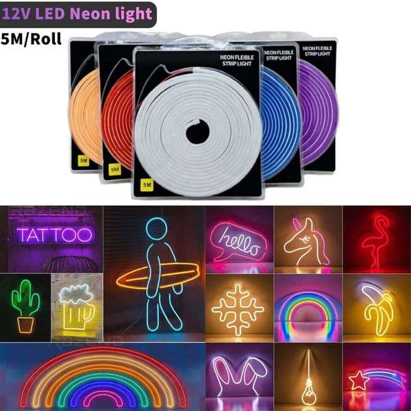 5m 12V LED Strip Lights Waterproof Silicone Neon Lamp Outdoor DIY sign Diode Tape Home Garden Decor Aquarium Light S260512