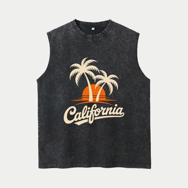 Mens Coconut Tree Print Pure Washed Vest Summer Fashion Casual Heavyweight Distressed Sleeveless Vest Style 260511