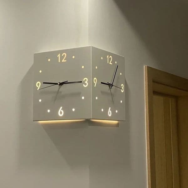Creative Light Sensor Corner Wall Clock Square Simple Double Sided with Arabic Numeral Scale Analog Silent 260512