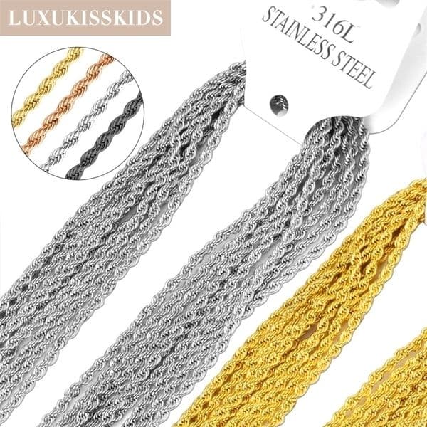 LUXUKISSKIDS Wholesale Bulk Rope Chains Gothic Stainless Steel Twist Kpop Necklace 18K Plated Items 10pcs/lots DIY Accessories 260509CJ