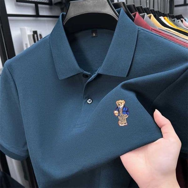 100 cotton mens new summer brand short-sleeved shirt exquisite bear embroidery t-shirt business casual mens wear Z260511