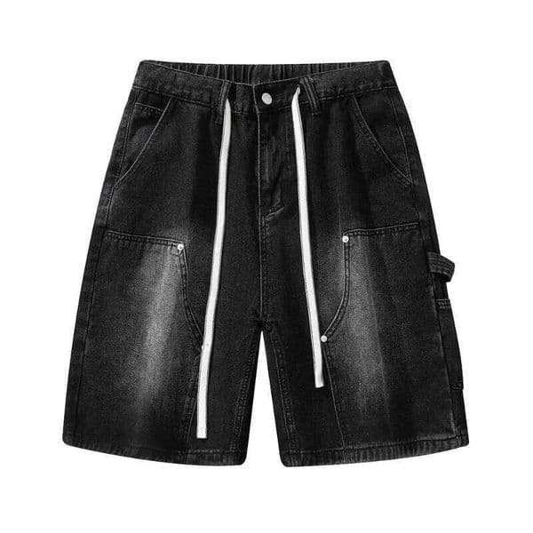 Fashion Streetwear Men's Denim Shorts Summer Loose Vintage Harajuku Splicing Hip-hop Cargo Moto Short Jeans Black Blue W260512