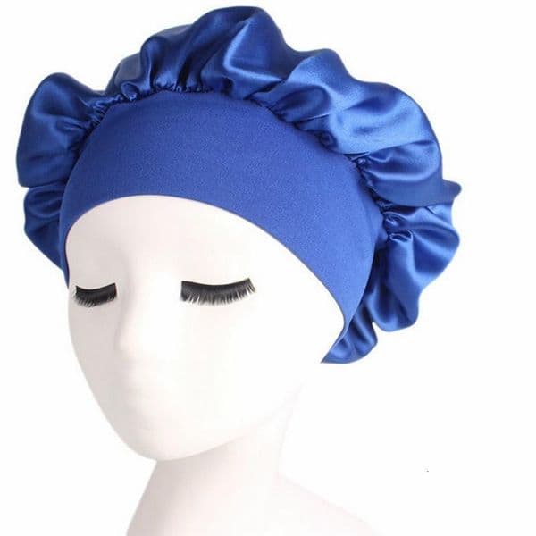 58cm Solid Color Shower Caps Long Hair Care Women Satin Bonnet Cap Night Sleep Hat Silk Head Wrap Adjust Shower Caps