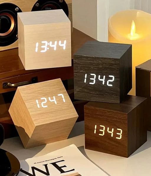 Wooden Digital Alarm Clock with Temperature Sound Control Electronic Clocks Desktop USB Powered Desperadoe LED Bedside ClocK 260512