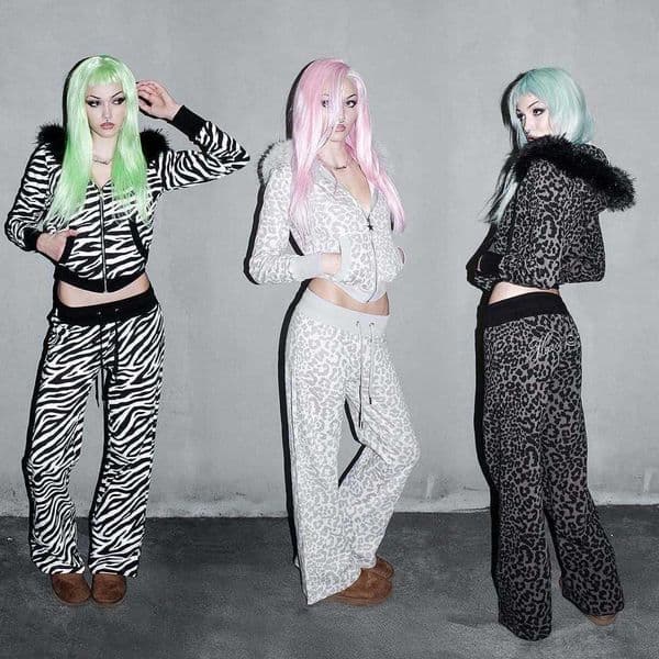 New Fall/Winter Y2K Slim Fit Short Leopard Print Zipper Sweatshirt and Pants Set with Fur Collar in Ins Style L260512