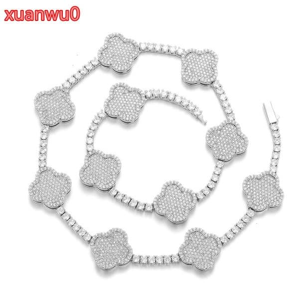 Manufacture Stock OEM ODM 925 Sterling Silver Clover Necklace Fine Jewelry Luxury Hip Hop Men Moissanite Link Chain Necklace