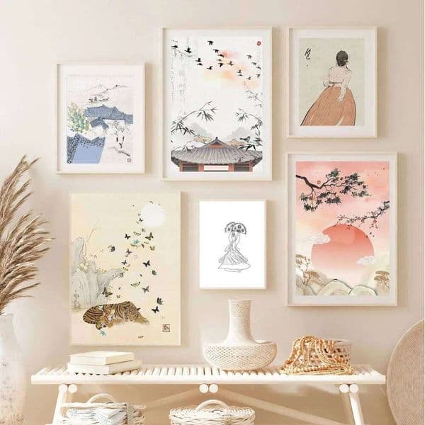 Classic Vintage Wall Art Korean Asian Traditional Hanbok HD Canvas Boot Poster Home Living Room Bedroom Decoration 26W05012