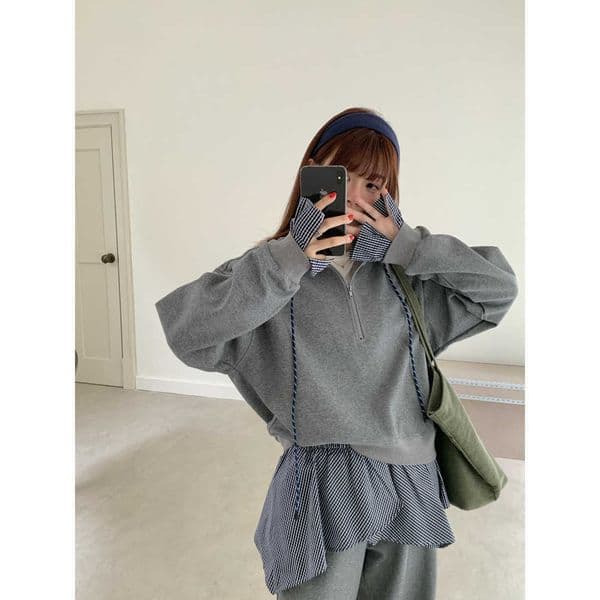 GAGD American College Style Faux Two-Piece Plaid Patchwork Sweatshirt Sweatpants with Back Flap Set 2025 Fall Collection L260512