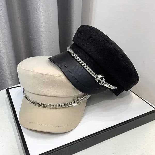 Autumn Winter Woolen Newsboy Hat for Women Vintage Solid Flat Top Berets Caps with Chain Ladies Military Painters Cap 2022 L260511