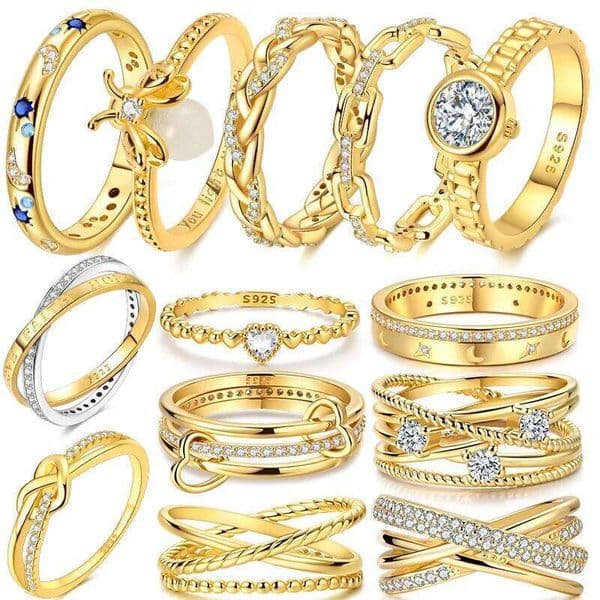 Original 925 Sterling Silver Size 6-9 Gold Plated Zircon Rings For Women Engagement Wedding Jewelry Gift J260512