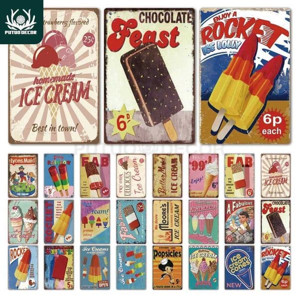 Putuo Decor Ice Cream Tin Sign Plaque Metal Plate Vintage Ice Lolly Retro Wall Art Poster for Dessert Shop Iron Painting T260512
