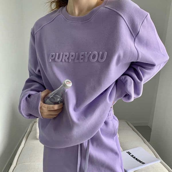 Purple sports casual suit for women 2023 spring and autumn new fashion stylish loose sweatshirt and long pants two-piece set L260512